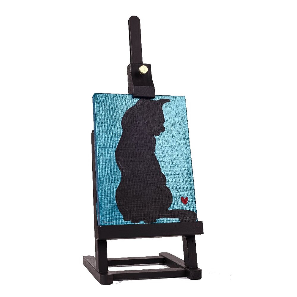 Original Acrylic Painting w/Easel "A Cat's Love II" by Dawn M. Wayand Desk Art